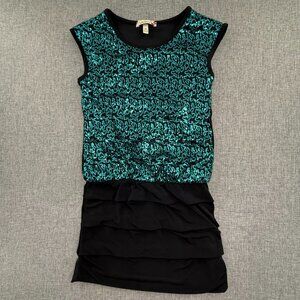 Speechless Sequin Party Dress‎ Sleeveless Round Neck Juniors 10 Teal Black